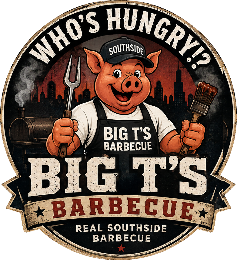Big T's Barbecue vintage pig mascot logo