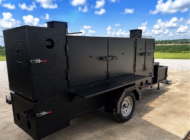 Big T's custom trailer smoker, hitched and ready to roll