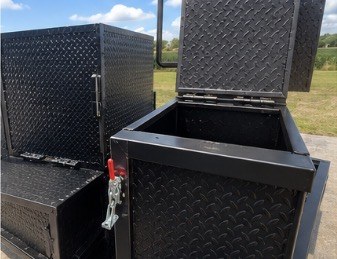 Close-up of heavy duty latches on the storage boxes